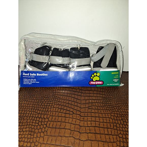 NEW - Top Paw Hard Rubber Sole Dog Booties with Reflective Straps Medium - Picture 1 of 7